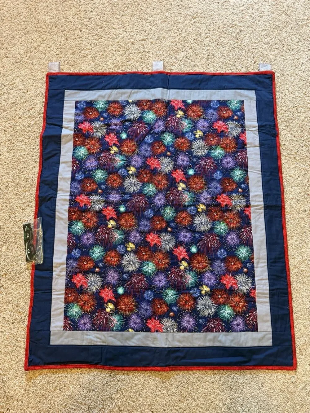 Hoffman Fabrics 3D Fireworks Quilted Wall Hanging 36x42 4th of July w/Glasses
